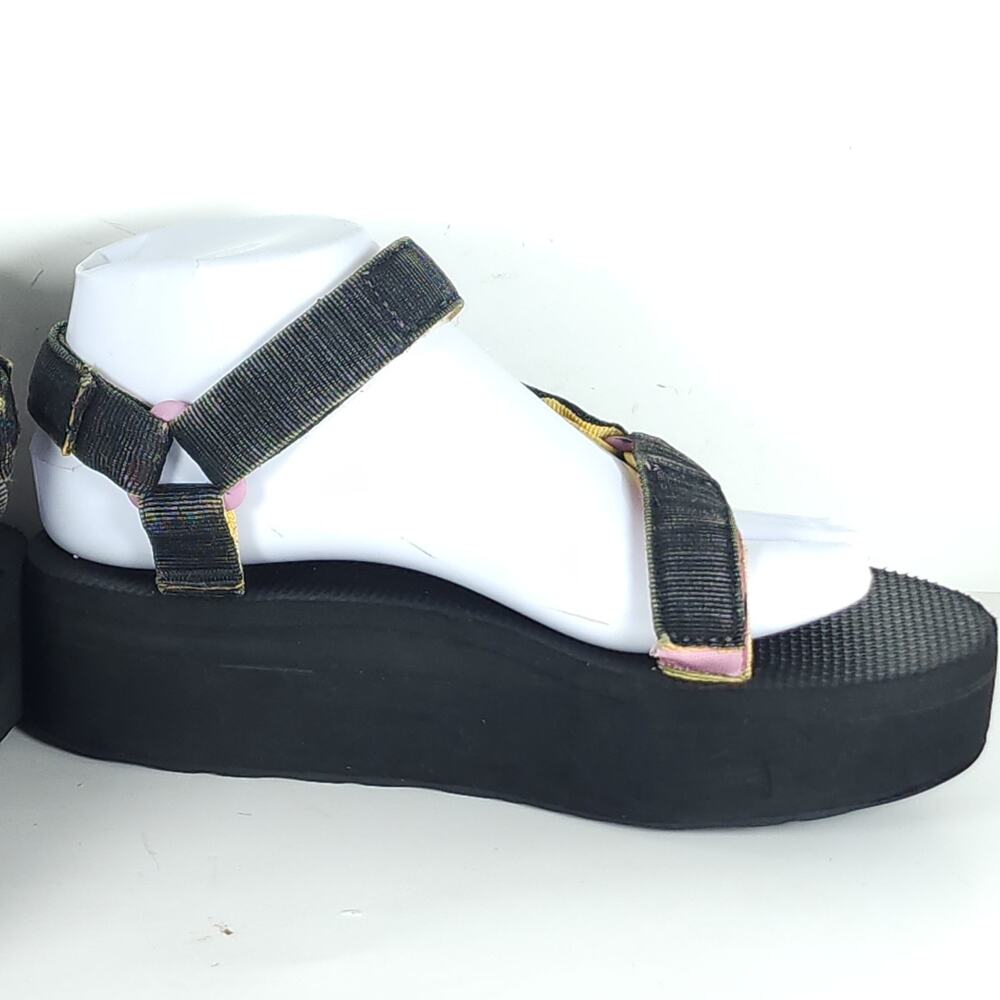 Teva Flatform Women's US8? Black Gray Platform Wedge Strappy Sandals - Picture 6 of 16